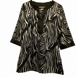 𝅺ZOE + Skye ladies zebra print blouse/tunic 3/4 sleeve size M made in Canada
